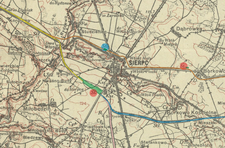 mapa Sierpca 1924 kolej